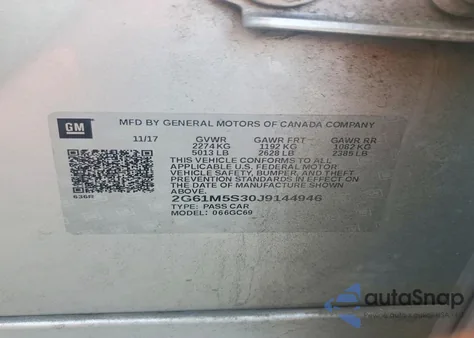 2018 Cadillac Xts Luxury z USA, uszkodzony, nr VIN 2G61M5S30J9144946